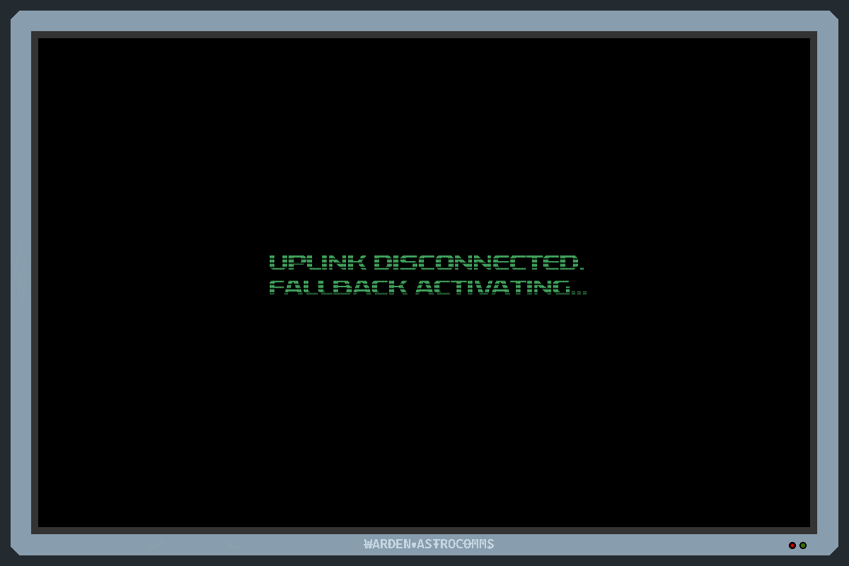 A flat element mimicking a retro CRT screen. The words INITIATE ASTRONOMIC CATALOGUE? are displayed in the center, with a YES and NO option. The options are selectable buttons.